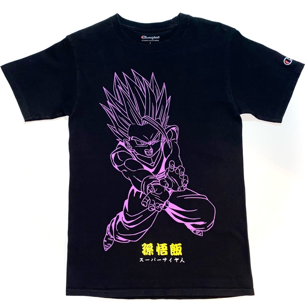 Champion Black Dragon Ball Z DBZ Gohan Purple Line-Art Short Sleeve T-Shirt